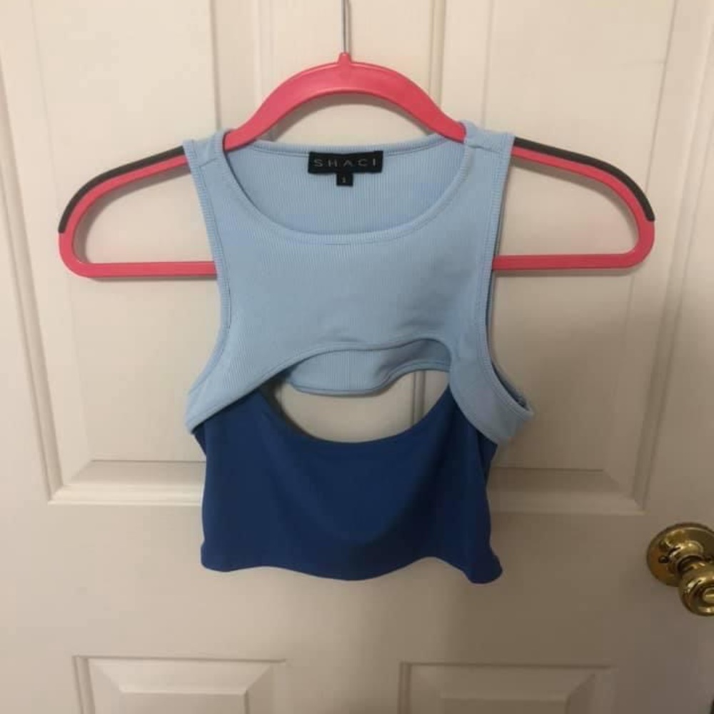 WORN ONCE- Shaki blue top with cutout